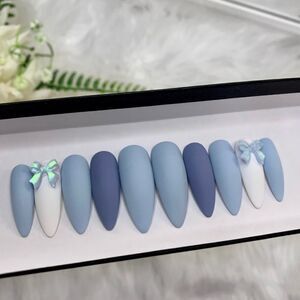 Blue Bow Press On Nails | Handmade Press On Nails | Fake Nails